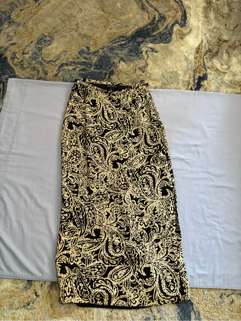 Ann Taylor Black and Cream Paisley Maxi Skirt